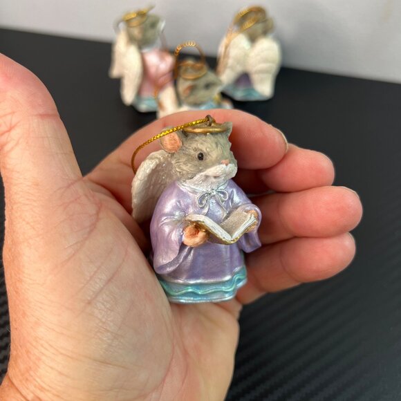 Vintage Angel Mouse Christmas Ornaments Set of 5 Pastel Gowns Harp Books Star - Picture 12 of 14